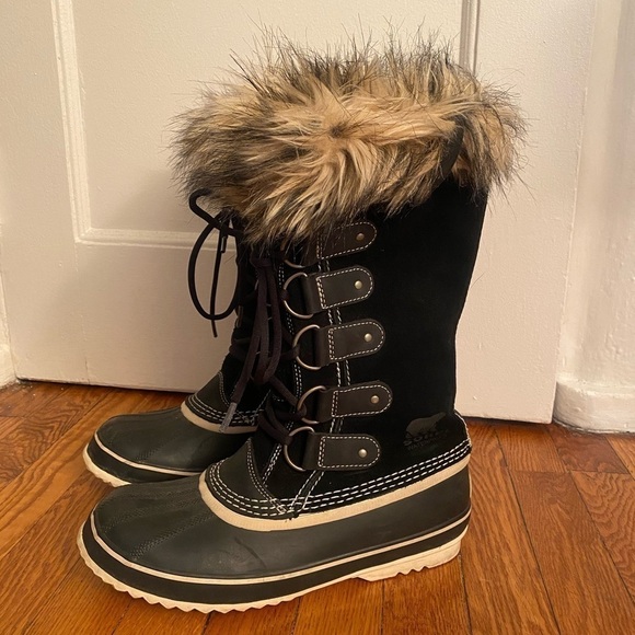 Sorel Joan of Arctic Snow Boots Black Faux Fur Size 11 - Picture 2 of 11